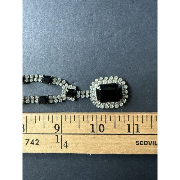 Vintage Rhinestone Statement Y Necklace Black Clear Cocktail Formal Wedding 18” - Picture 5 of 5